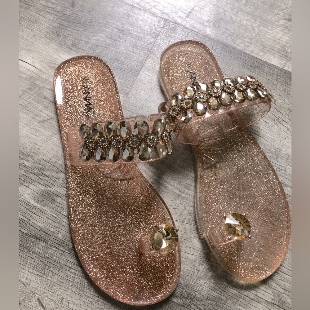 ANNA Women's Size 10 Glitter Glam Sandals Sparkle Glitter Gold Toe Loop - Picture 2 of 4